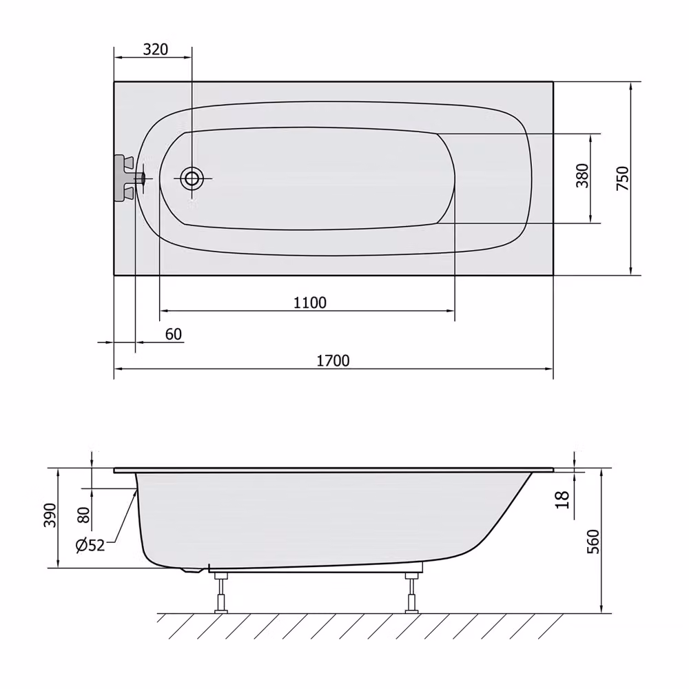Vasche da bagno Polysan - Vasca da bagno 1700x750x390 mm, bianco 26711S