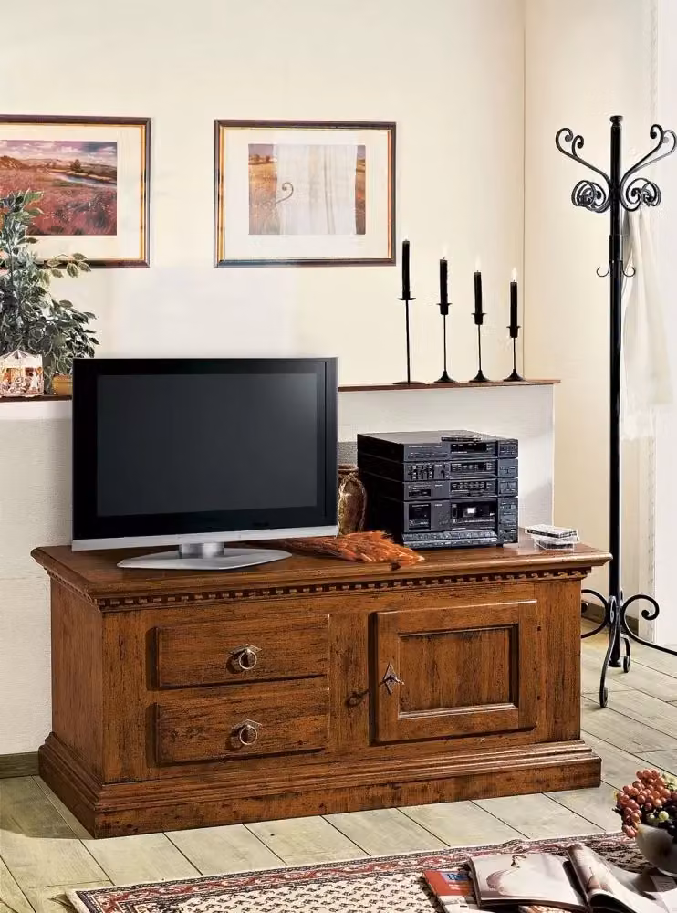 Porta TV classico in legno con 2 cassetti e 1 anta color noce Mobili 2G L: 141 cm, P: 50 cm, H: 60 cm – 2