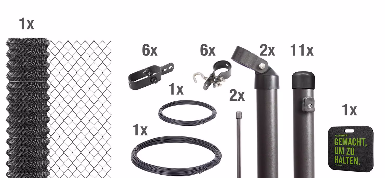 Recinzione in rete metallica Alberts 630980, set completo da fissare nel cemento con supporti a ginocchio, color antracite metallizzato, altezza 175 cm, lunghezza 25 m