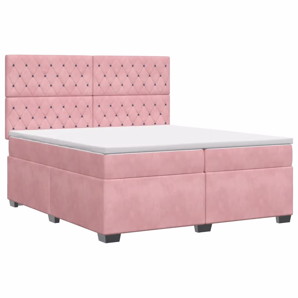 Letto box spring con materasso vidaXL in velluto rosa e bianco con base a sollevamento L/P/H: 200 x 200 x 140,5 cm – 2