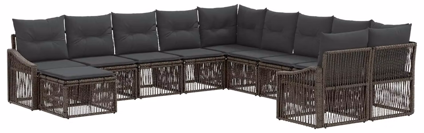 Set da giardino composto da 11 pezzi, colore grigio, realizzato in rattan sintetico