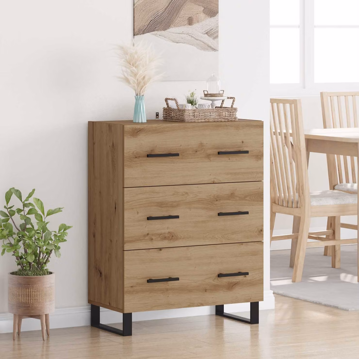 Credenza stile rustico vidaXL in legno e metallo marrone L: 69,5 cm, P: 34 cm, H: 90 cm