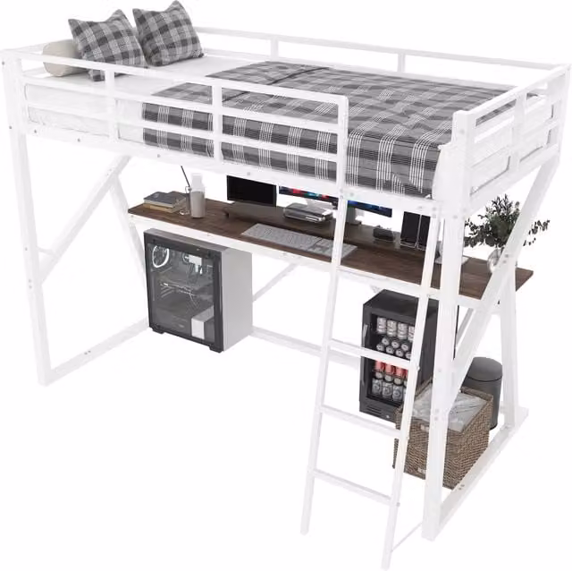 Letto a castello REDOM per bambini in metallo e MDF bianco e multicolore con struttura a casetta, L/P/H: 204 x 90 x 160,5 cm