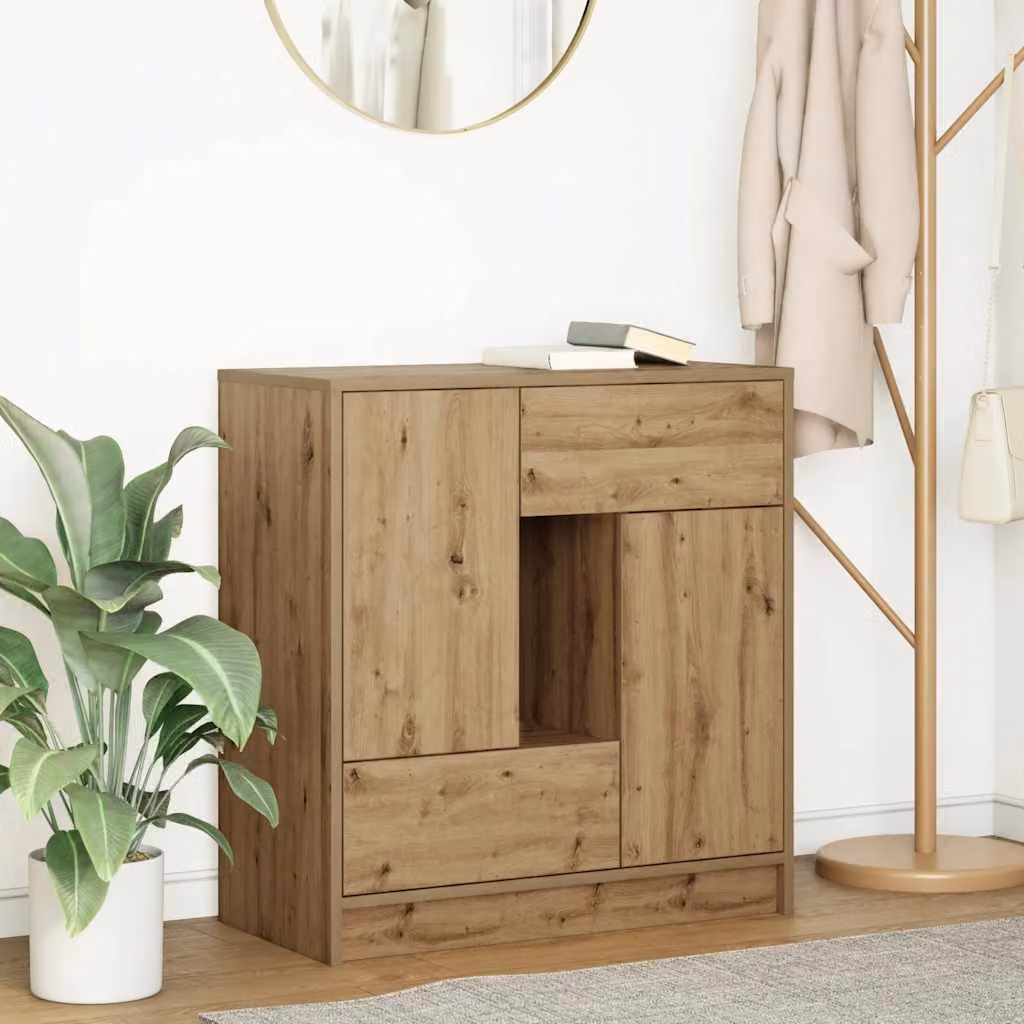 Credenza vidaXL con Cassetti e Ante in Rovere, Marrone, L 70,5 cm x P 34 cm x H 74,5 cm