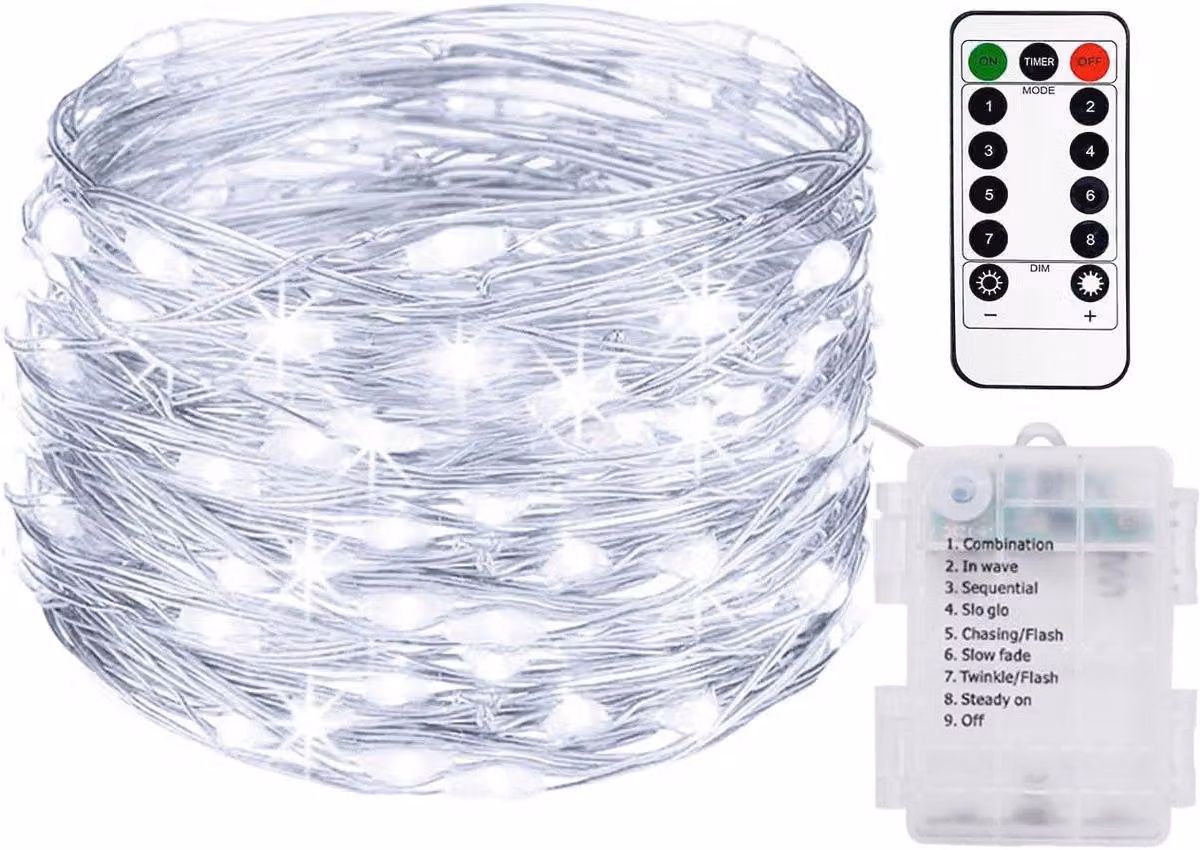 Catena luminosa LED da 10 metri, con 100 luci, telecomando e timer – Rete luminosa impermeabile IP65, adatta per interni ed esterni