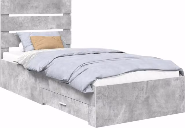 Letto singolo | Letto per adulti | Struttura del letto con cassetto Grigio cemento 90 x 200 cm