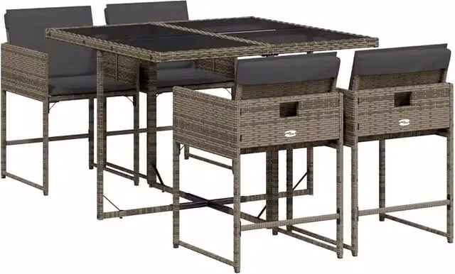Set da Pranzo da Giardino 5 pz | Set Salotto da Giardino con Cuscini in Polyrattan Grigio