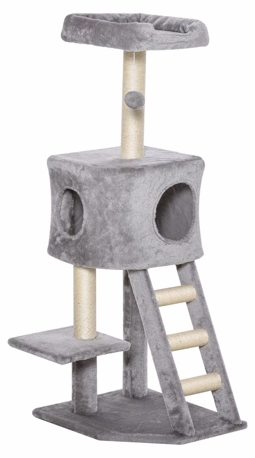 Albero per gatti con casetta | Colore: Grigio chiaro/Beige | Dimensioni: 40x50x120 cm