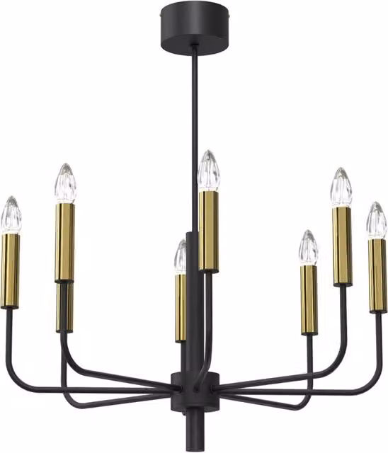 Lampada a sospensione Luminex Akasya in metallo nero e oro con 8 portalampada E14