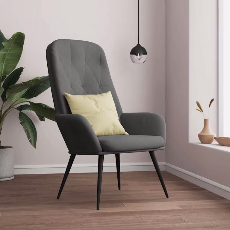 Sedia Relax vidaXL in Velluto Grigio con Braccioli