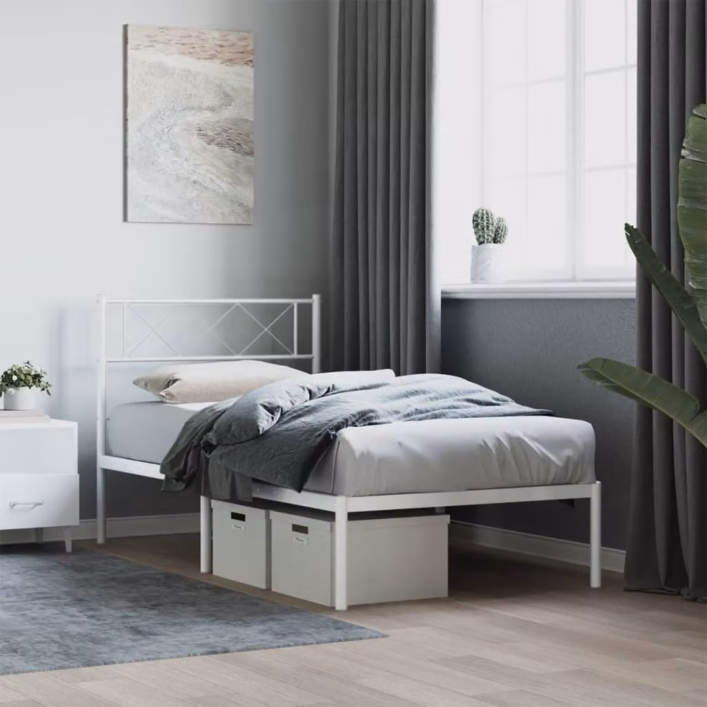 vidaXL Giroletto con Testiera in Metallo Bianco L: 112 cm, P: 207 cm, H: 90 cm