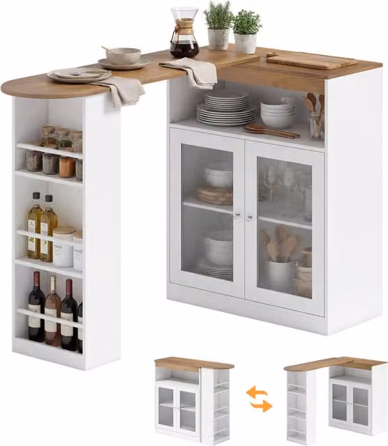 Tavolo da bar allungabile e girevole 90¡ã ¨C zephmum ¨C Bianco e naturale 150x80x105,5 cm