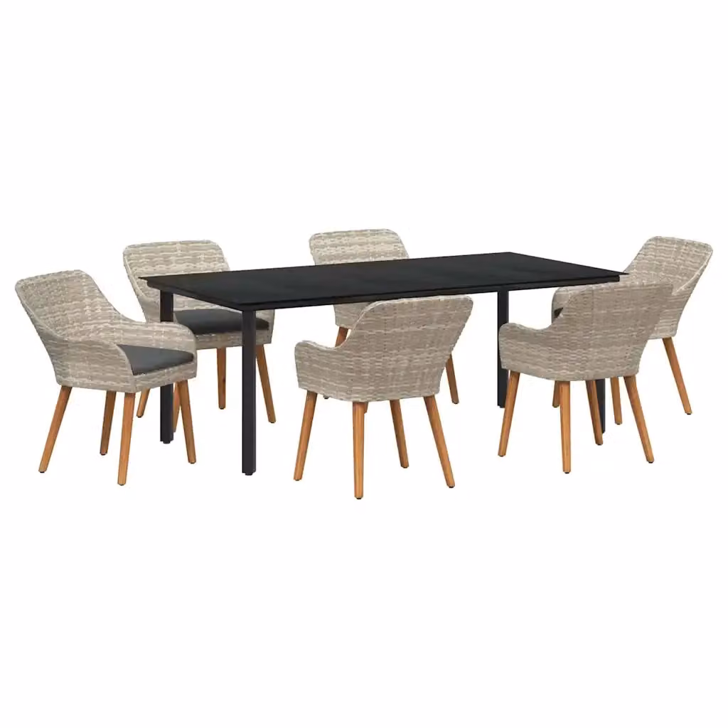 Set da pranzo per giardino e terrazzo vidaXL in polyrattan grigio, 7 pezzi – 2