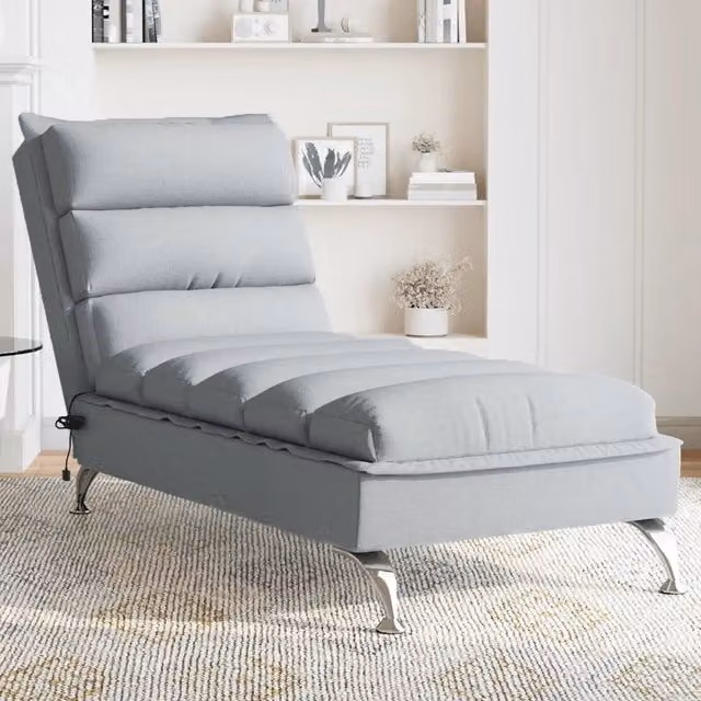 Chaise Longue con Reclinazione Motorizzata vidaXL Grigio Chiaro in Tessuto con Cuscini e Ricarica USB L/P/H: 133.5 x 74.0 x 56.0 cm – 1