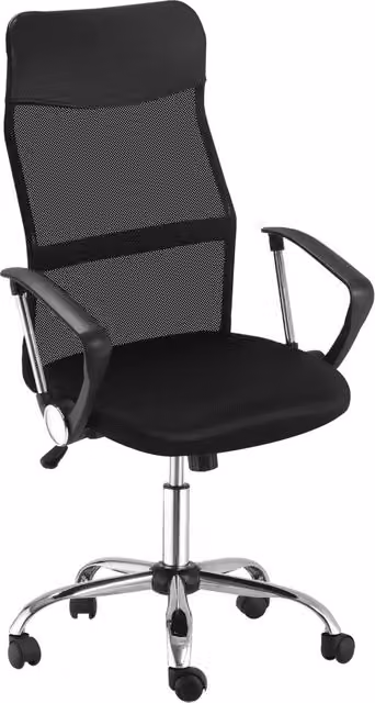 Sedia da Ufficio Ergonomica Minimal Nero con Schienale Curvo e Ruote L/P/H: 63 x 65 x 109-119 cm