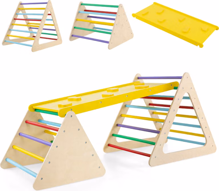 COSTWAY 3 in 1 triangolo per arrampicata, scala e scivolo, struttura per arrampicata con rampa bifacciale, triangolo a pioli per arrampicarsi e scivolare, per bambini a partire dai 3 anni di età