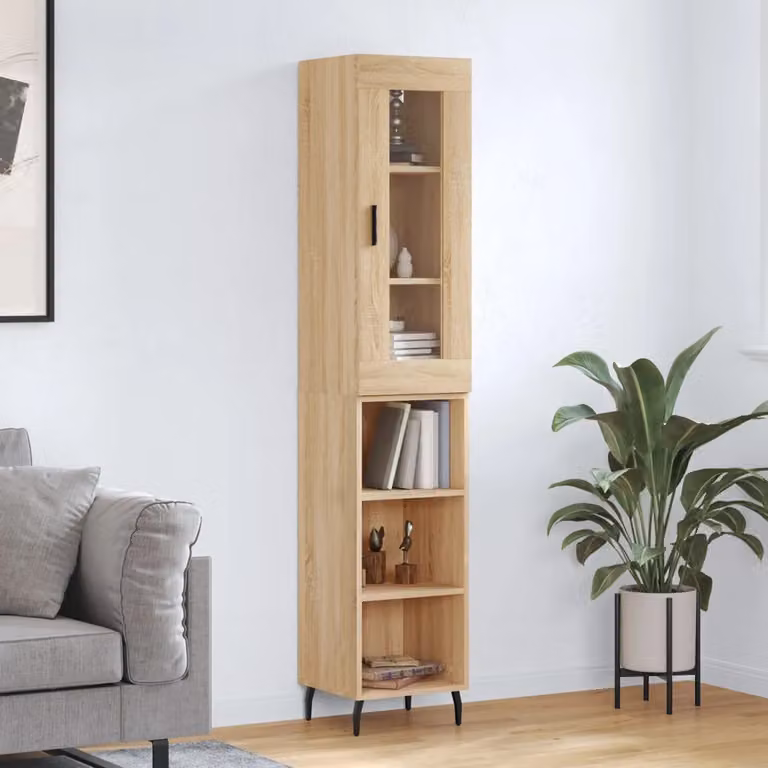 Credenza moderna vidaXL in legno e metallo color rovere, L/P/H: 34,5 x 34 x 180 cm