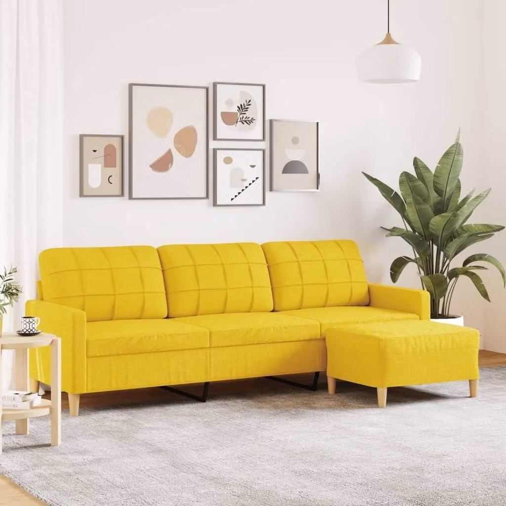 Maison Exclusive - Divano a tre posti con poggiapiedi, giallo chiaro, 210 cm, tessuto