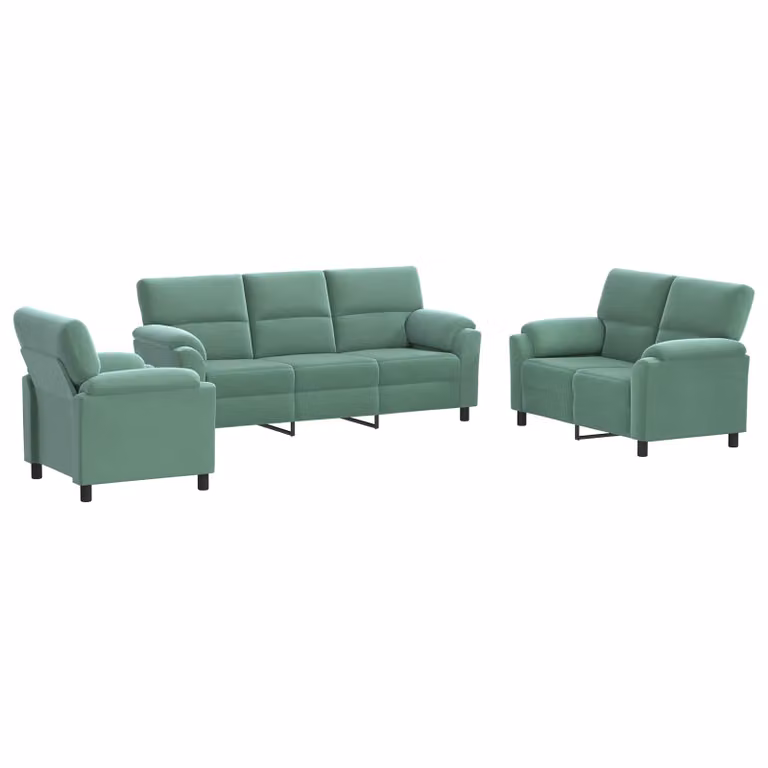 Set di 3 divani moderni vidaXL in velluto verde con struttura in metallo per il tuo soggiorno