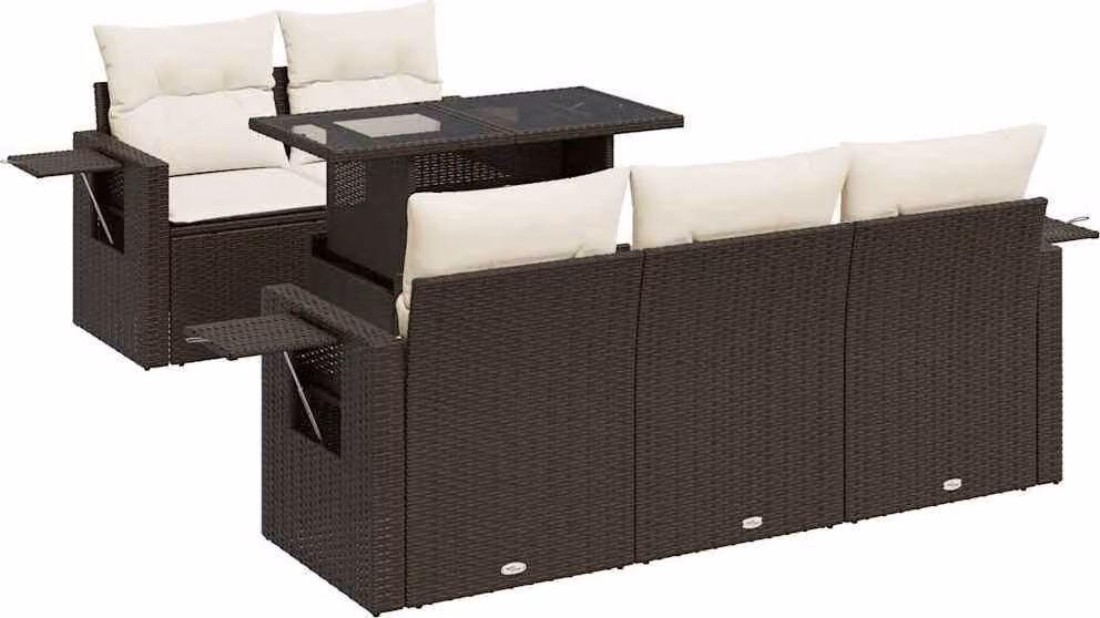 Set Divano da Giardino 6 pz con Cuscini Marrone in Polyrattan