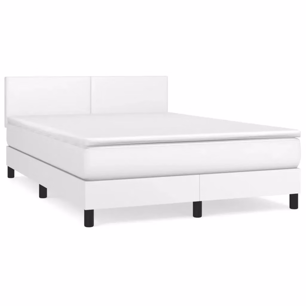 Letto con Giroletto a Molle e Materasso Ibrido vidaXL in Similpelle Bianco L/P/H: 193 x 144 x 78 cm, Materasso 140 x 190 cm – 2
