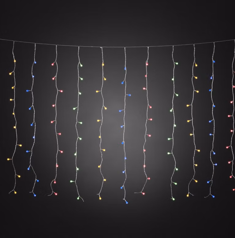 Konstsmide - Tenda luminosa a LED, con sfere colorate, 400 LED colorati, trasformatore esterno da 24 V, cavo trasparente; 3675-503