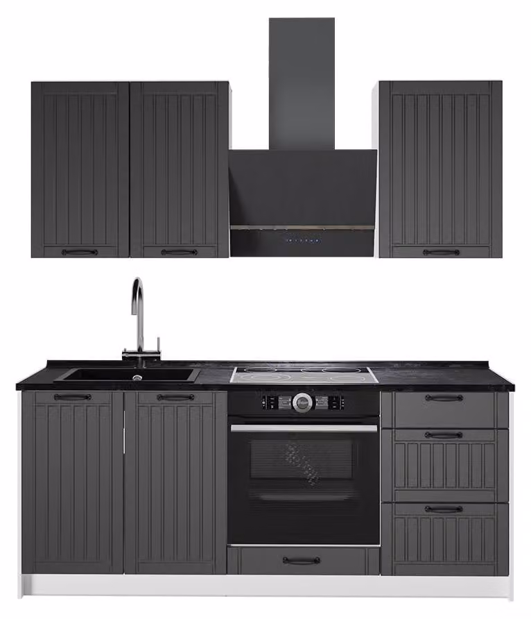 Cucina monoblocco Vicco Fame-Line Grigio scuro/Bianco 190 cm, PL Antracite, Model 64907