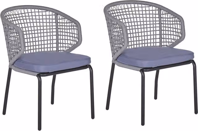 Set di 2 sedie da giardino BELIANI con cuscini grigi e struttura in alluminio nero opaco per esterno e balcone