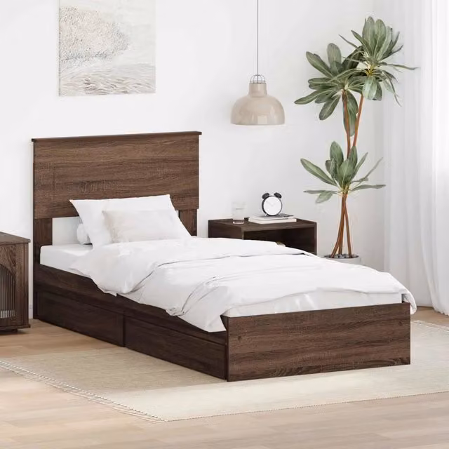 Letto con Contenitore e Testiera vidaXL in Legno Rovere Marrone L/P/H: 190 x 80 x 90 cm