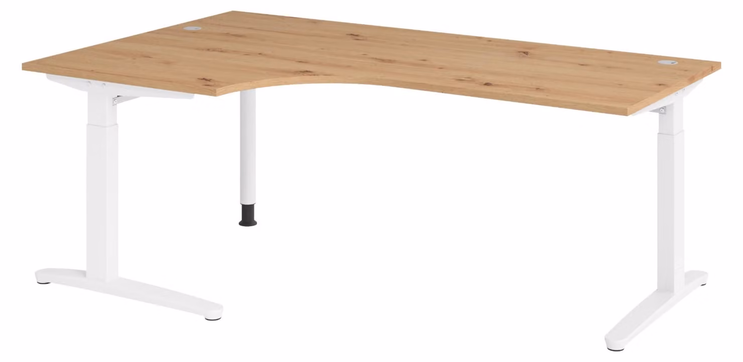 bümö Scrivania Serie-XB - Decorazione: rovere nodoso, dimensioni: scrivania angolare 200 x 120 cm, struttura: bianco