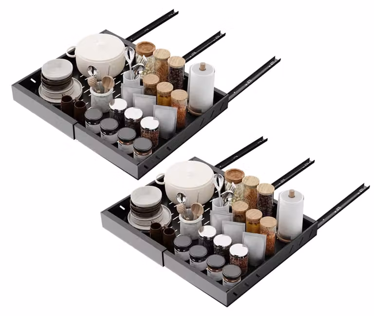 Organizzatore estraibile per armadietti da cucina - Cassetto sotto il lavello, set da 2 - Acciaio al carbonio, profondità 53 cm - Estendibile e regolabile - Adatto per armadietti sotto il lavello e altri armadi - Colore nero