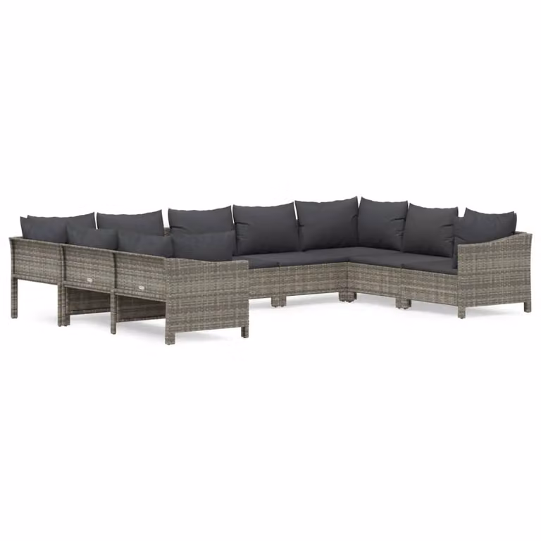 Set Divani da Giardino 9 pz con Cuscini in Polyrattan Grigio