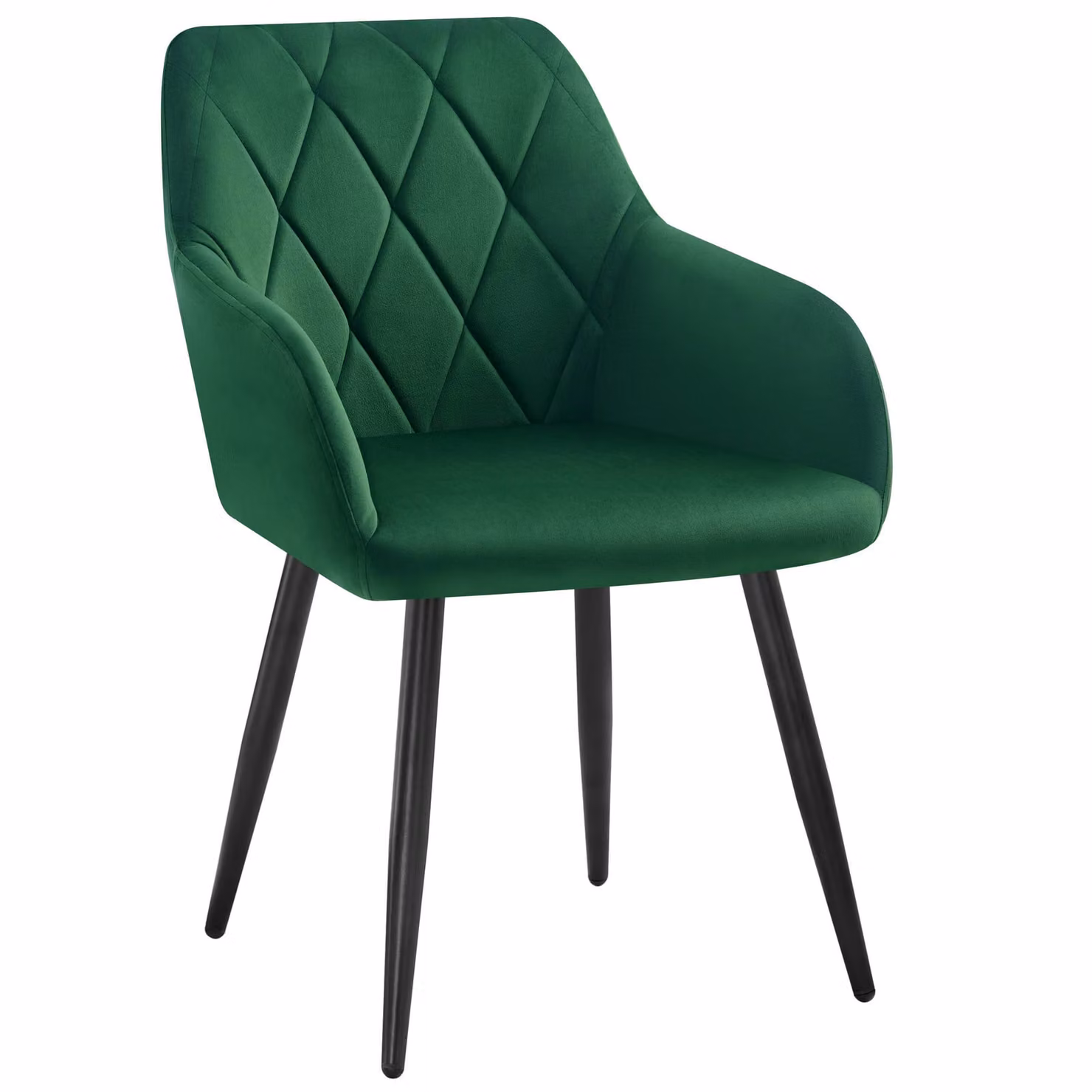 WOLTU 1x sedia da sala da pranzo con schienale a braccioli, sedia da sala da pranzo con rivestimento in velluto, comoda sedia imbottita, sedia da cucina con gambe in metallo, verde scuro