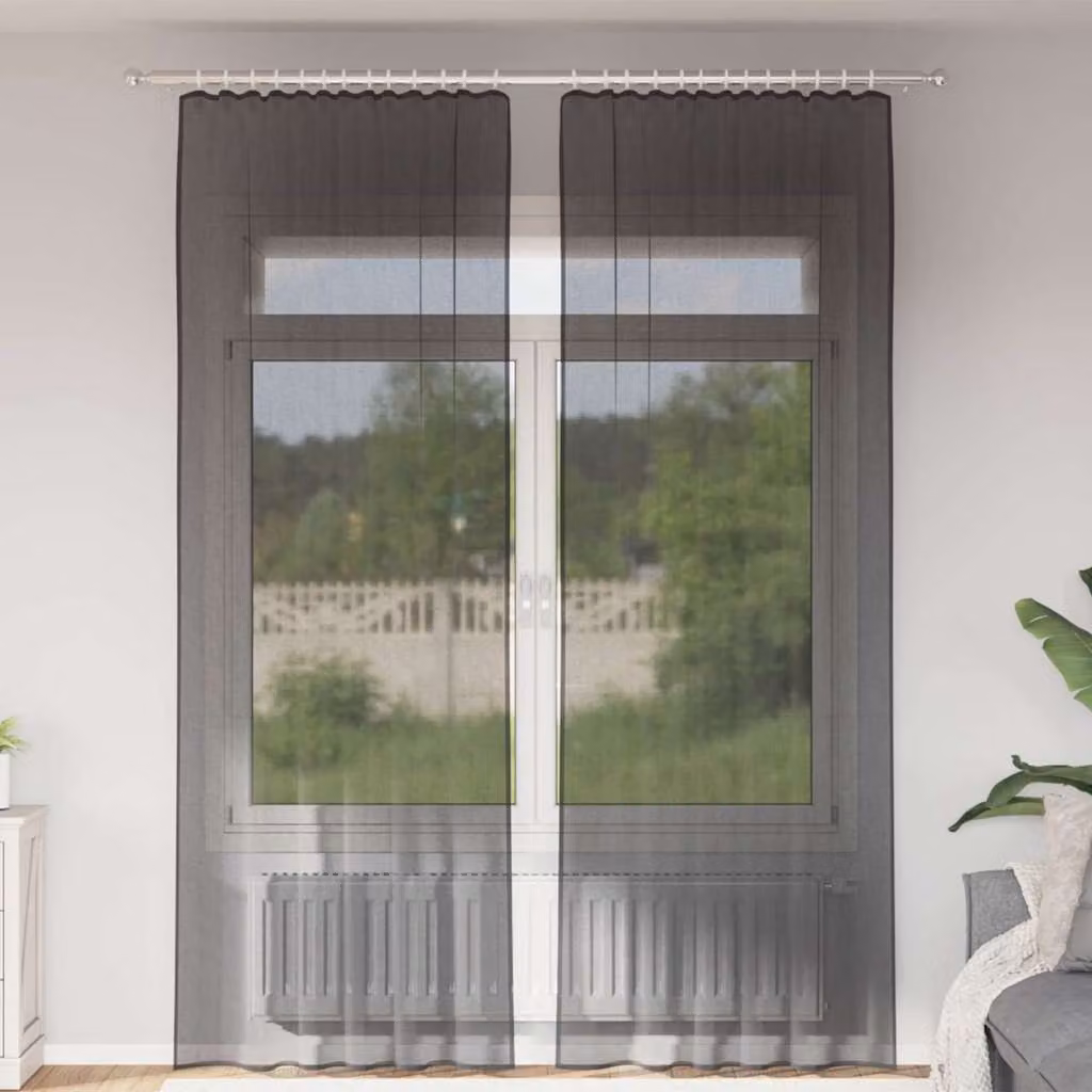 Set di 2 tende in voile semi-trasparenti vidaXL con tasche per asta, colore nero, L: 140 cm x H: 260 cm