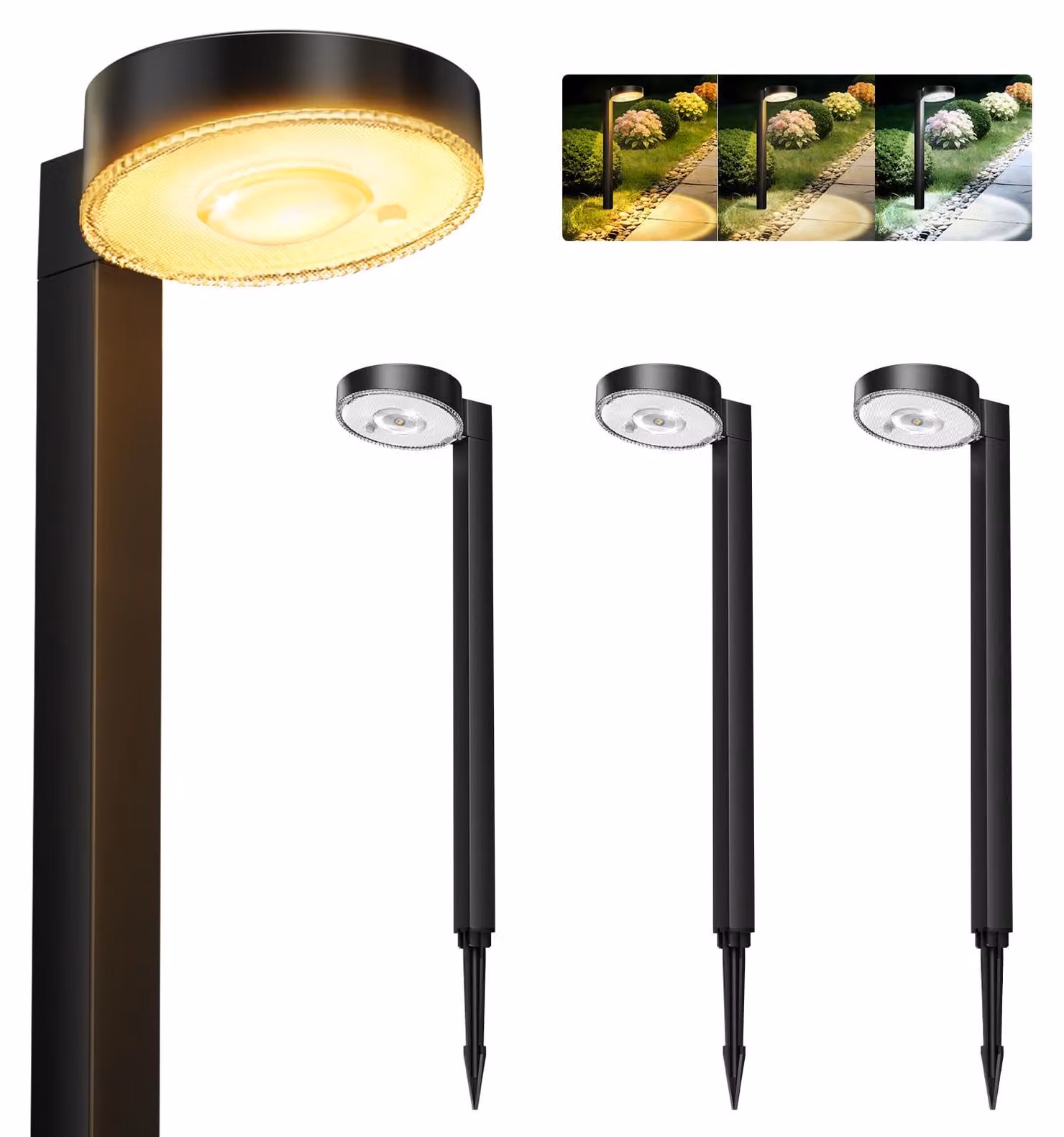 Set di 4 luci solari da giardino, con 3 diverse temperature di colore, grado di protezione IP65, ideali per vialetti e prati