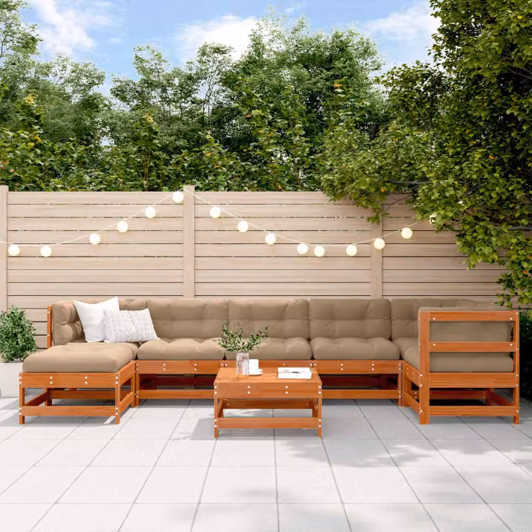 Set Lounge da Giardino vidaXL in Legno di Pino Cerato Marrone con 8 Pezzi e Cuscini Inclusi