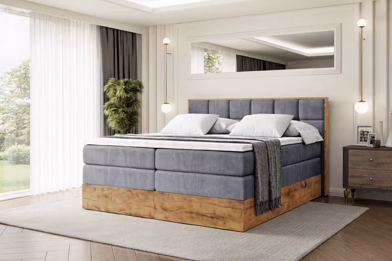Letto boxspring ALTDECOR con materasso e rete a doghe, topper, letto imbottito con contenitore, letto con vano portaoggetti, materassi H3 e H4, letto matrimoniale, letto boxspring - LOLLI2 KING - 140x200 - Grigio scuro Casablanca
