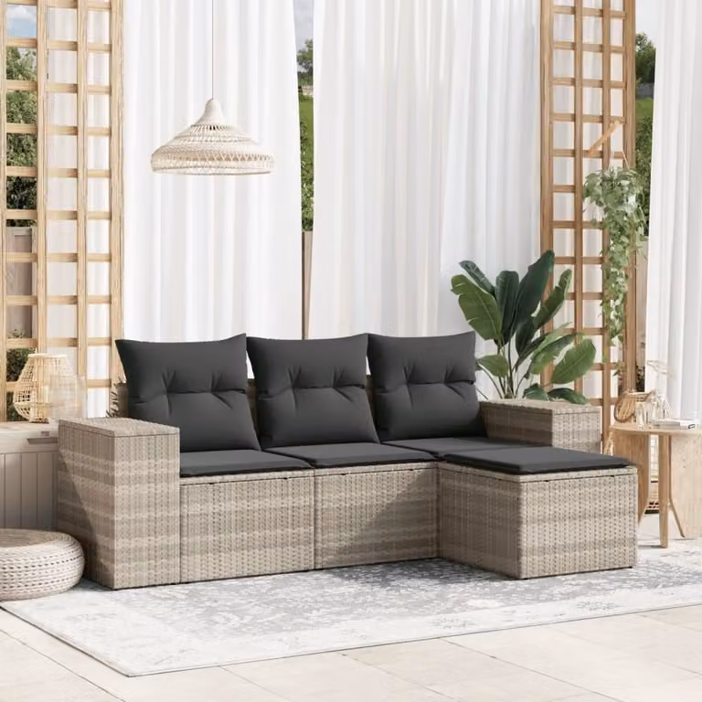 Maison Exclusive - Set Divano da Giardino 4pz con Cuscini Grigio Chiaro Polyrattan