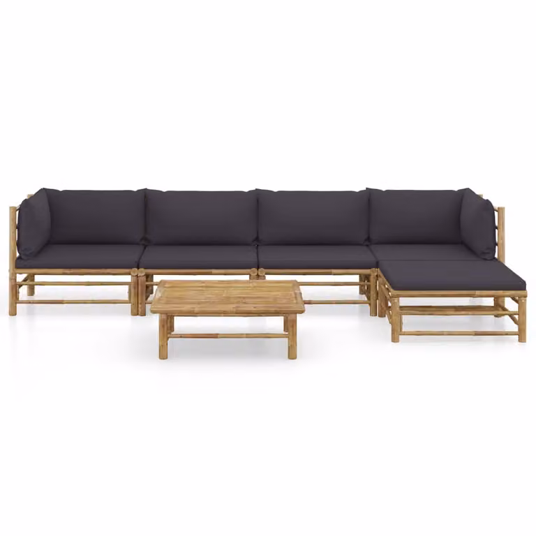 set di 6 pezzi per salotto da giardino con cuscini in bambù grigio scuro