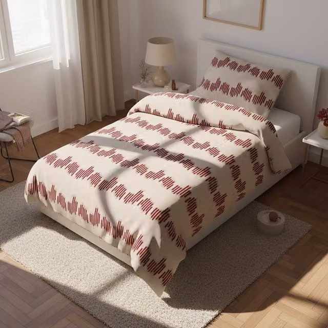 Parure copripiumino singolo KASANOVA in cotone con motivo geometrico rosso, L/P/H: 200 x 155 x 50 cm (copripiumino 200 x 155 cm, federa 50 x 70 cm)