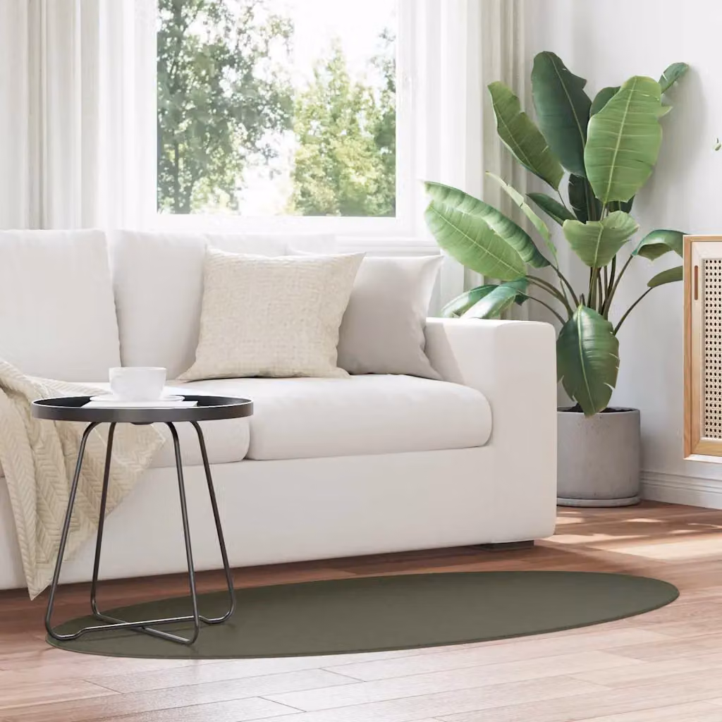 Tappeto ovale moderno vidaXL HUARTE Verde Foresta, lavabile e antiscivolo, 80 x 150 cm, 100% poliestere