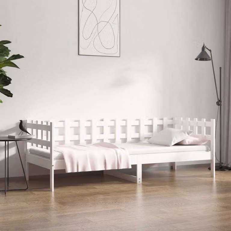 The Living Store Letto da giorno bianco 90x190 cm in legno di pino massiccio