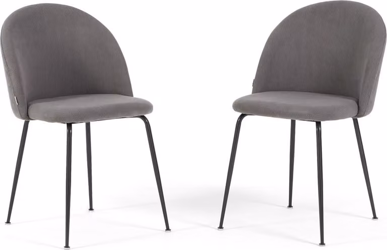 Set di 2 sedie da pranzo imbottite in velluto a coste, gambe in metallo, design elegante per cucina, sala da pranzo, bar e ristoranti - SARA - Grigio/Grigio scuro