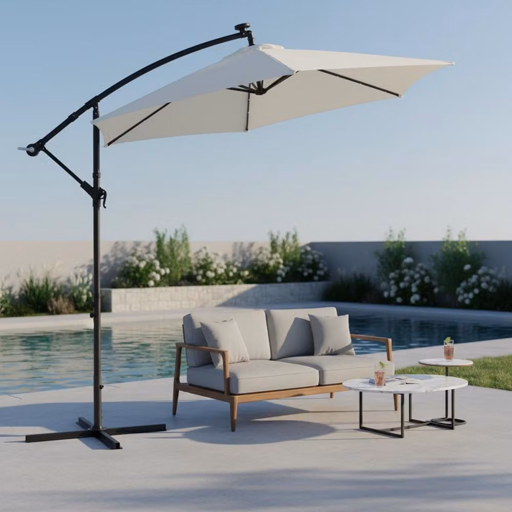 Mucola ombrellone a manovella ombrellone a sbalzo ombrellone da giardino ombrellone da spiaggia ombrellone da patio protezione solare - beige con LED 3 m