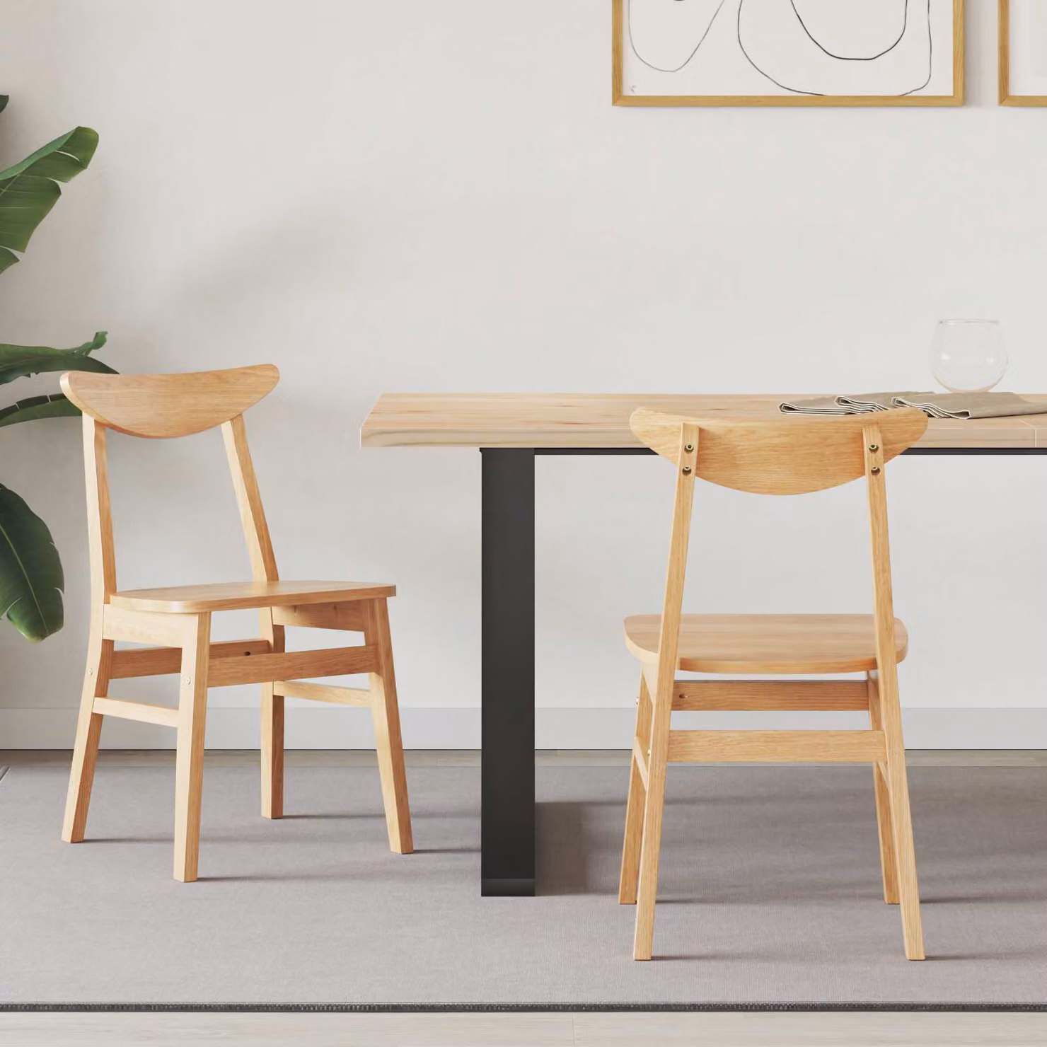 Set di 2 sedie da pranzo moderne vidaXL in legno di gomma naturale, L: 42 cm, P: 47,5 cm, H: 81 cm
