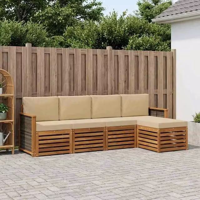 Set di divani da esterno 5 pz Naturale e Beige 3384229