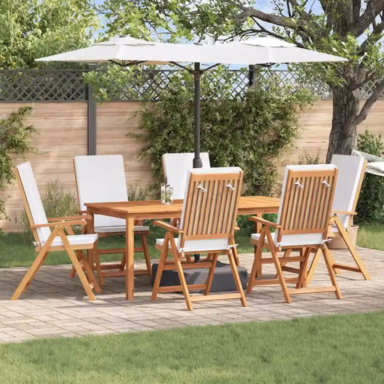 Set di 6 sedie da giardino vidaXL in legno di teak con braccioli, marrone e bianco, L: 57 cm, P: 71,5 cm, H: 104 cm