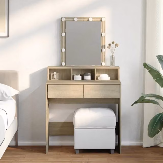 Toeletta moderna con LED vidaXL in Rovere Sonoma, L: 80 cm, P: 41 cm, H: 144,5 cm – 1