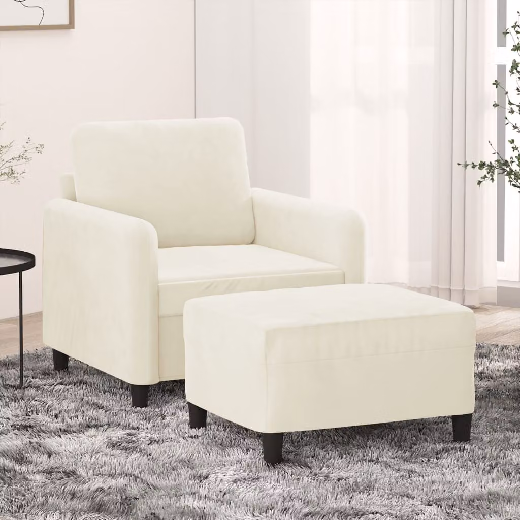 Maison Exclusive - Poltrona con poggiapiedi color crema, 60 cm, in velluto
