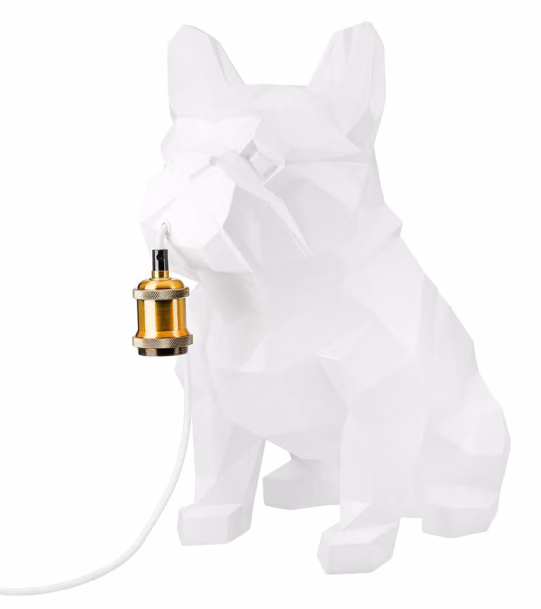 Gilde Tischleuchte, Bulldogge, "Geo", Poly, weiß, VE 1, L. 44 cm, B. 26 cm, H. 46 cm 54848 4063387548486